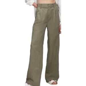 GAP Wide-Leg High Rise Linen Pleated Pants Olive Green Size 12